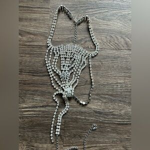 Frederick’s of Hollywood Elegant Silver Rhinestone Body Panty Garter Chain OSFM